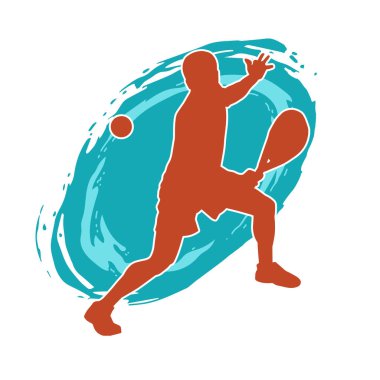 Hareketli bir erkek tenisçinin silueti. Raketle tenis oynayan bir adamın silueti..