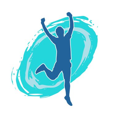 Hareket halindeki bir erkek dansçının silueti. Dans eden zayıf bir adamın silueti..