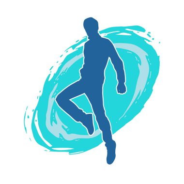 Hareket halindeki bir erkek dansçının silueti. Dans eden zayıf bir adamın silueti..