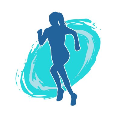 Koşan bir kadının silueti. Dişi bir koşunun silueti.