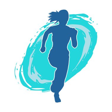 Koşan bir kadının silueti. Dişi bir koşunun silueti.