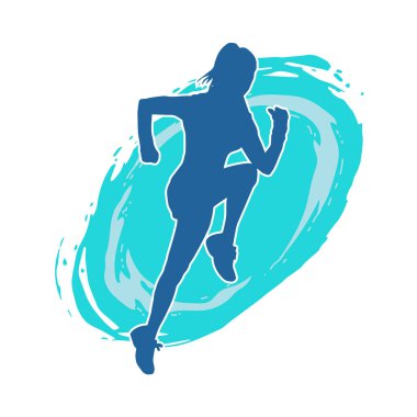 Koşan bir kadının silueti. Dişi bir koşunun silueti.