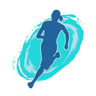 Koşan bir kadının silueti. Dişi bir koşunun silueti.