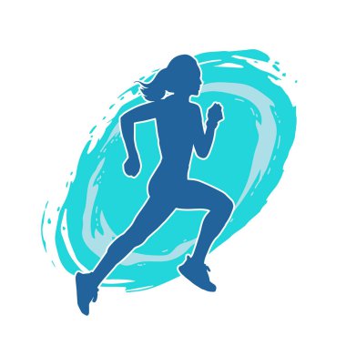 Koşan bir kadının silueti. Dişi bir koşunun silueti.