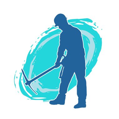 Görev sırasında baltayla dolaşan işçi kostümlü bir adamın silüeti. Bir madencinin hareket halindeki silueti balta aracı ile poz verir.