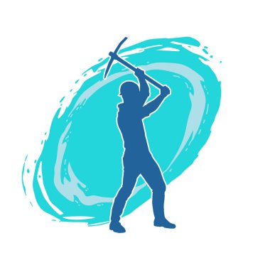 Görev sırasında baltayla dolaşan işçi kostümlü bir adamın silüeti. Bir madencinin hareket halindeki silueti balta aracı ile poz verir.