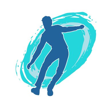 Hareket halindeki bir erkek dansçının silueti. Dans eden zayıf bir adamın silueti..