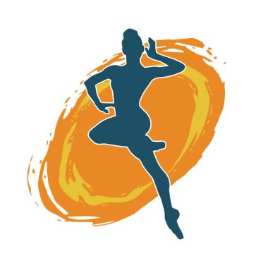 Hareketli bir kadın balerin silueti. Dans eden balerin kızın silueti..