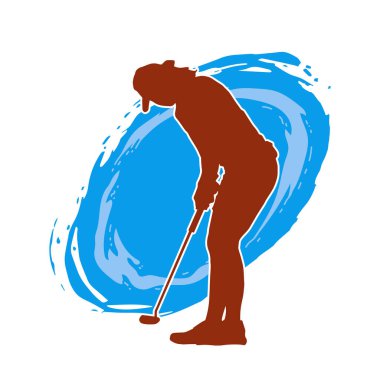 Golf oynayan bir kadının silüeti. Hareketli bir kadın golfçünün silueti..
