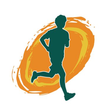 Koşu pozisyonundaki bir adamın silüeti. Siluet erkek koşusu pozu.