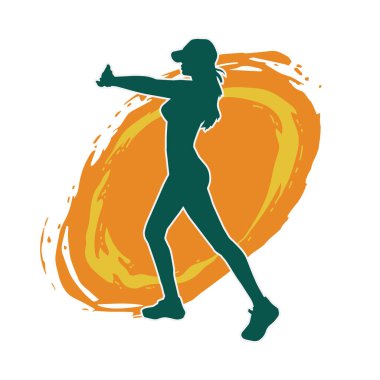 Zayıf kadın silueti egzersiz yapıyor. Spor yapan, spor yapan bir kadının silüeti.. 