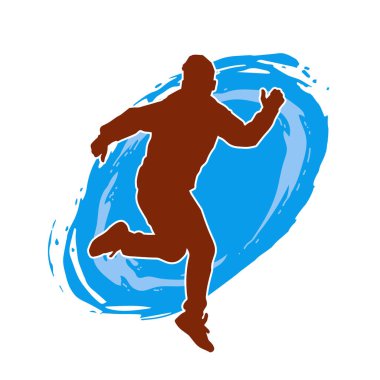 Hareket halindeki bir erkek dansçının silueti. Dans eden zayıf bir adamın silueti..