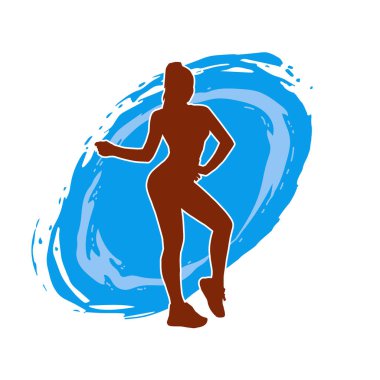 Zayıf kadın silueti egzersiz yapıyor. Spor yapan, spor yapan bir kadının silüeti.. 