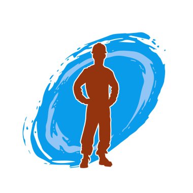 İnşaat işçisi kostümlü bir adamın silueti. İnşaat işçisinin silueti pozda.. 