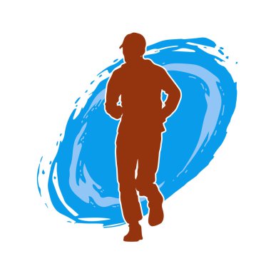 Sportif bir adamın silueti koşu yapıyor. Sağlıklı koşan bir adamın silüeti..