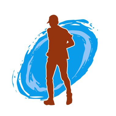 Sportif bir adamın silueti koşu yapıyor. Sağlıklı koşan bir adamın silüeti..