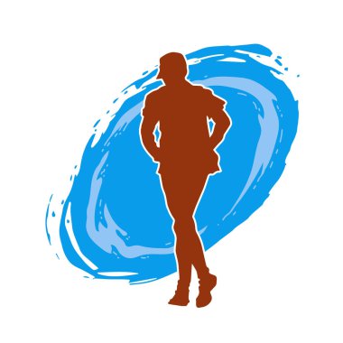 Sportif bir adamın silueti koşu yapıyor. Sağlıklı koşan bir adamın silüeti..