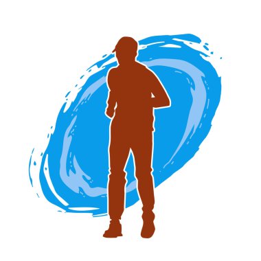 Sportif bir adamın silueti koşu yapıyor. Sağlıklı koşan bir adamın silüeti..