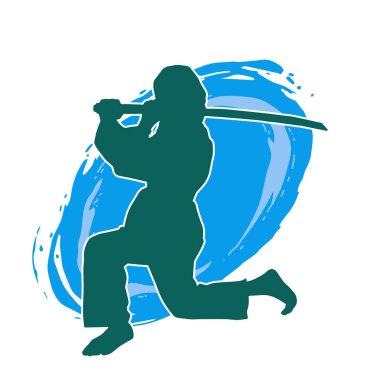 Bir kadın dövüşçünün silueti kılıç taşırken poz veriyor..