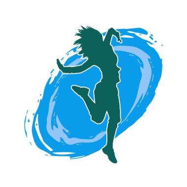 Hareketli bir kadın dansçının silueti. Dans eden zayıf bir kadının silueti..