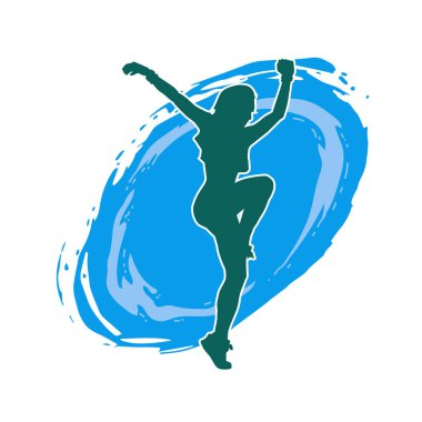 Hareketli bir kadın dansçının silueti. Dans eden zayıf bir kadının silueti..