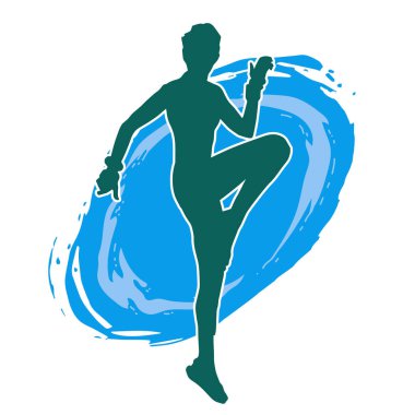 Zayıf kadın silueti egzersiz yapıyor. Spor yapan, spor yapan bir kadının silüeti.. 