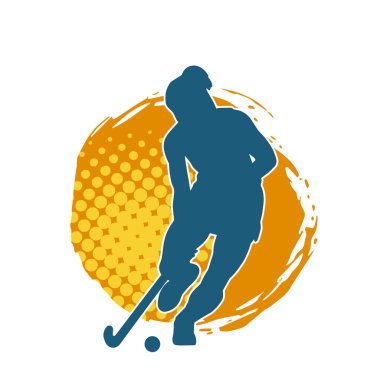 Çim hokeyi oynayan kadın atlet silueti. Çim hokeyi oynayan bir kadının silueti..