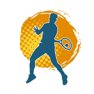 Hareketli bir erkek tenisçinin silueti. Raketle tenis oynayan bir adamın silueti..