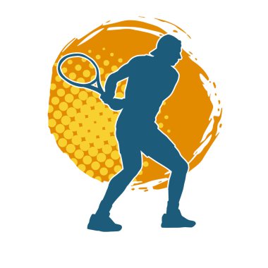 Hareketli bir erkek tenisçinin silueti. Raketle tenis oynayan bir adamın silueti..