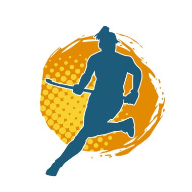 Çim hokeyi oynayan kadın atlet silueti. Çim hokeyi oynayan bir kadının silueti..