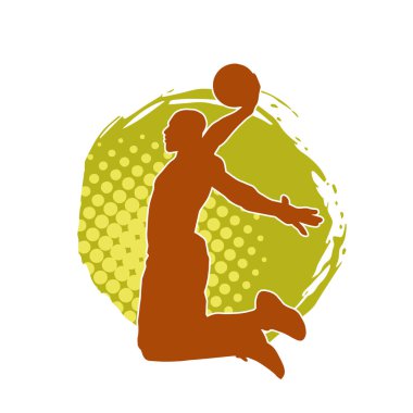 Basket oyuncusunun silueti hareket halinde. Bir erkek basket topu atleti silueti..