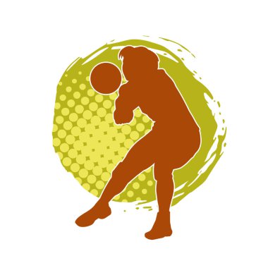 Hareketli bir kadın voleybol oyuncusunun silueti. Voleybol oynayan bir kadının silueti..