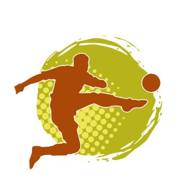 Top tekmeleyen bir erkek futbolcunun silueti. Hareket halindeki bir futbolcunun silueti.