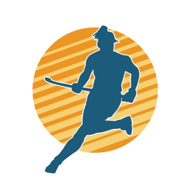 Çim hokeyi oynayan kadın atlet silueti. Çim hokeyi oynayan bir kadının silueti..