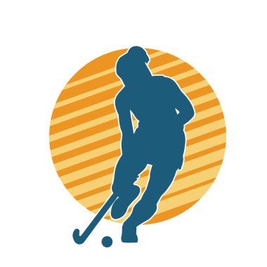 Çim hokeyi oynayan kadın atlet silueti. Çim hokeyi oynayan bir kadının silueti..