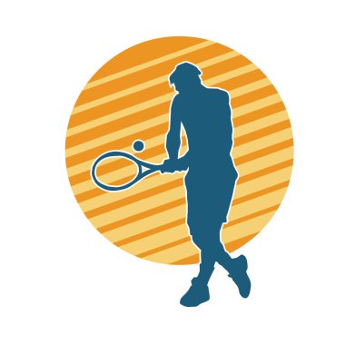 Hareketli bir erkek tenisçinin silueti. Raketle tenis oynayan bir adamın silueti..