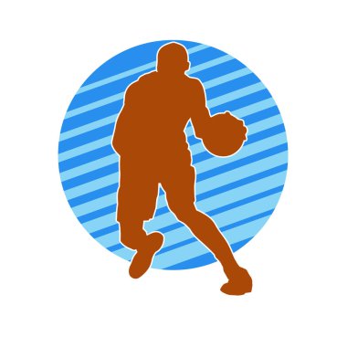 Basket oyuncusunun silueti hareket halinde. Bir erkek basket topu atleti silueti..