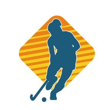 Çim hokeyi oynayan kadın atlet silueti. Çim hokeyi oynayan bir kadının silueti..