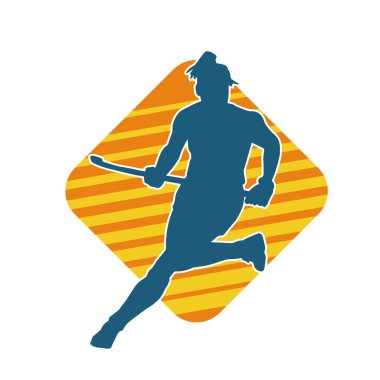 Çim hokeyi oynayan kadın atlet silueti. Çim hokeyi oynayan bir kadının silueti..