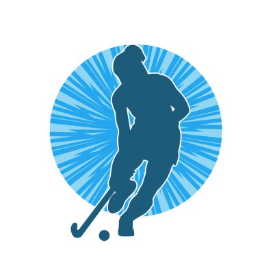 Çim hokeyi oynayan kadın atlet silueti. Çim hokeyi oynayan bir kadının silueti..