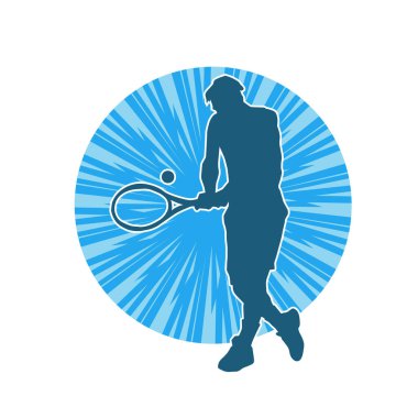 Hareketli bir erkek tenisçinin silueti. Raketle tenis oynayan bir adamın silueti..