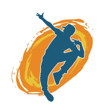 Hareket halindeki bir erkek dansçının silueti. Dans eden zayıf bir adamın silueti..