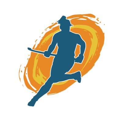 Çim hokeyi oynayan kadın atlet silueti. Çim hokeyi oynayan bir kadının silueti..