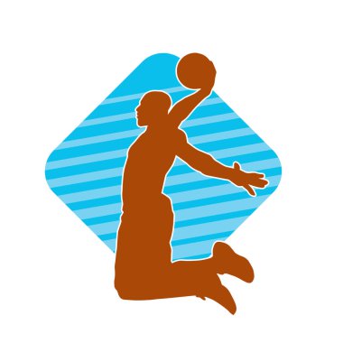 Basket oyuncusunun silueti hareket halinde. Bir erkek basket topu atleti silueti..
