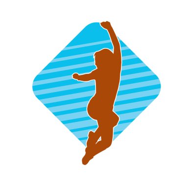 Neşeli bir şekilde atlayan mutlu, zayıf bir kadının silueti.