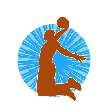 Basket oyuncusunun silueti hareket halinde. Bir erkek basket topu atleti silueti..