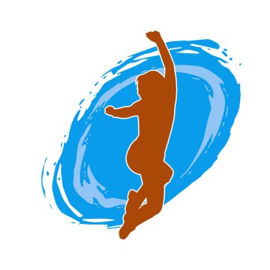 Neşeli bir şekilde atlayan mutlu, zayıf bir kadının silueti.