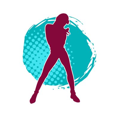 Hareketli bir kadın dansçının silueti. Dans eden zayıf bir kadının silueti..