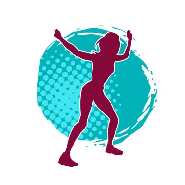 Hareketli bir kadın dansçının silueti. Dans eden zayıf bir kadının silueti..