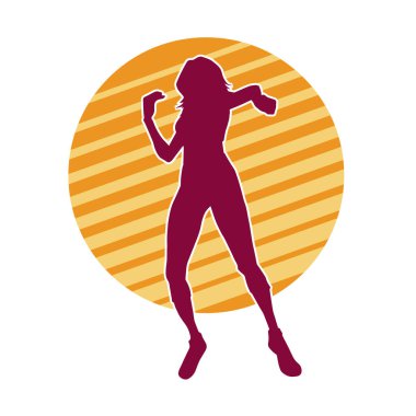 Hareketli bir kadın dansçının silueti. Dans eden zayıf bir kadının silueti..